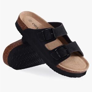 Black and Cream Open-Toe Sandals with Adjustable Straps